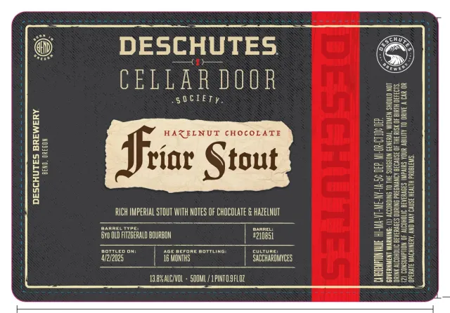Deschutes Cellar Door Society Friar Stout hazelnoot 13,8%
