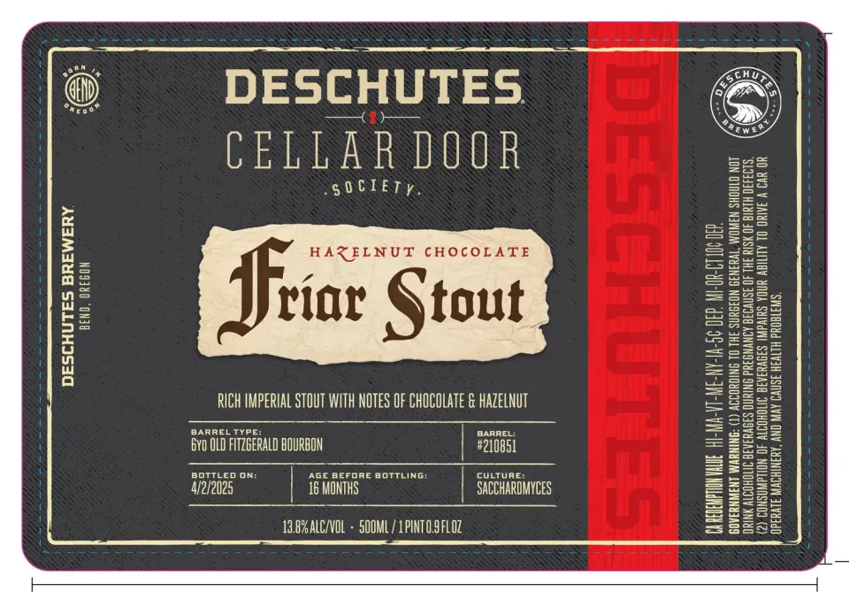 Deschutes Cellar Door Society Friar Stout hazelnoot 13,8%